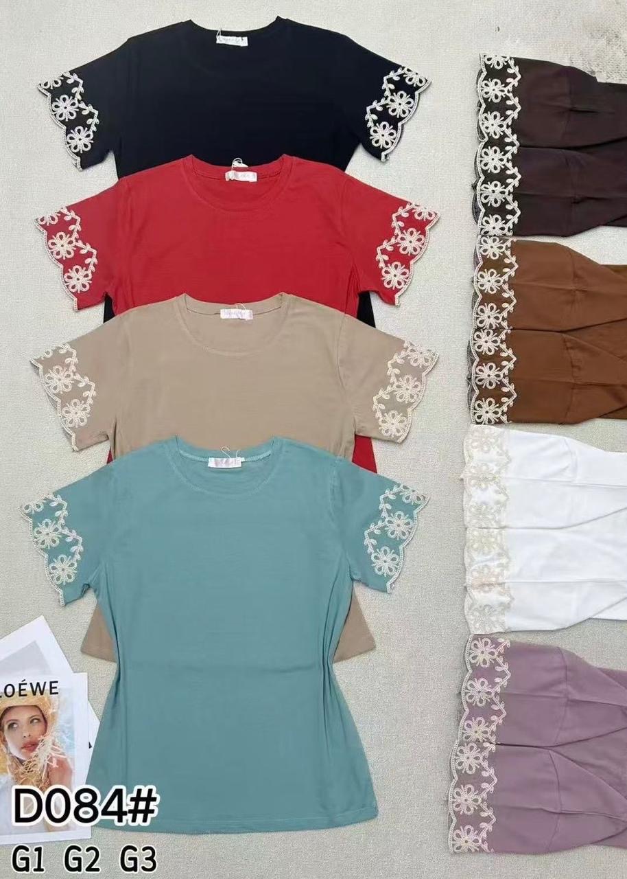 Remeras talle plus de algodón manga bordada