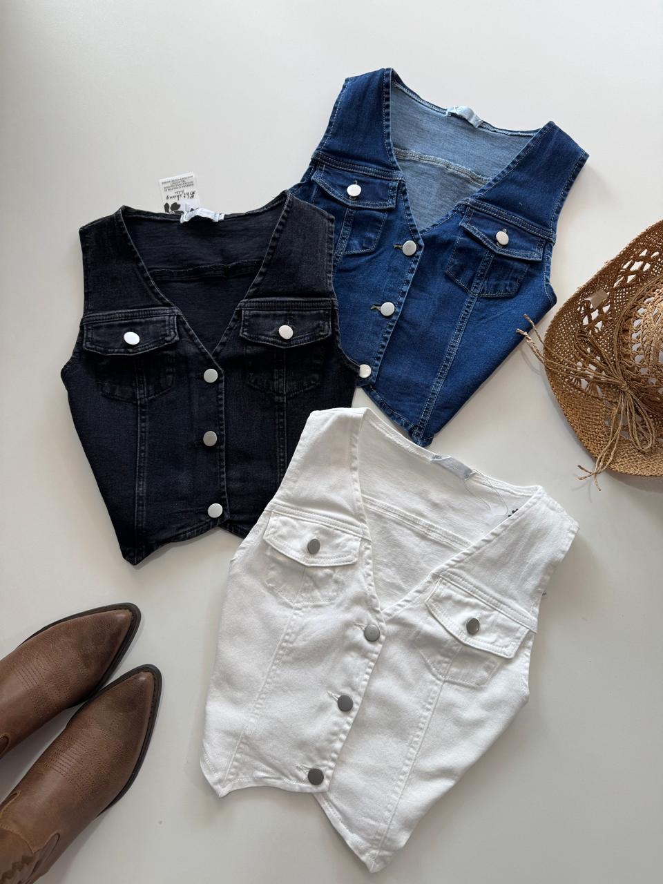 Chaleco de jeans elastizado para mujer