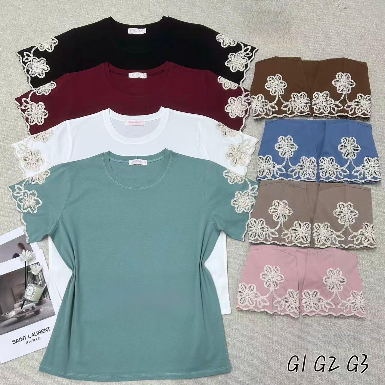 Remeras con encaje bordado tallas G1 G2 G3