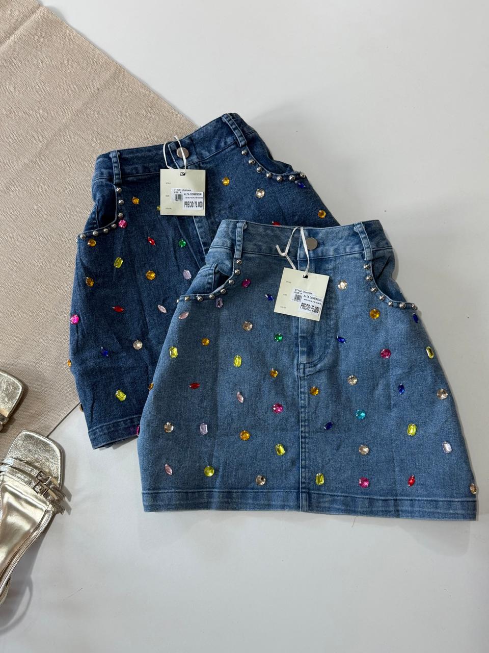 Pollerita con strass 75.000gs P M G GG elastizada y en dos tonos