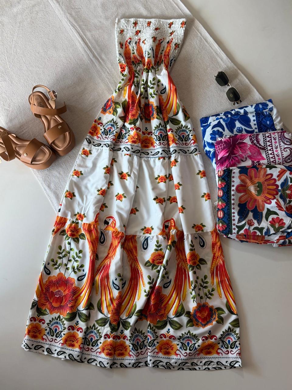 Vestido largo en estampa y arriba engomado