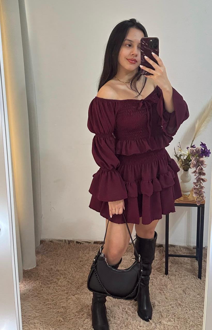 Conjunto de Blusa y Falda con Volados - Varios Tonos 😍