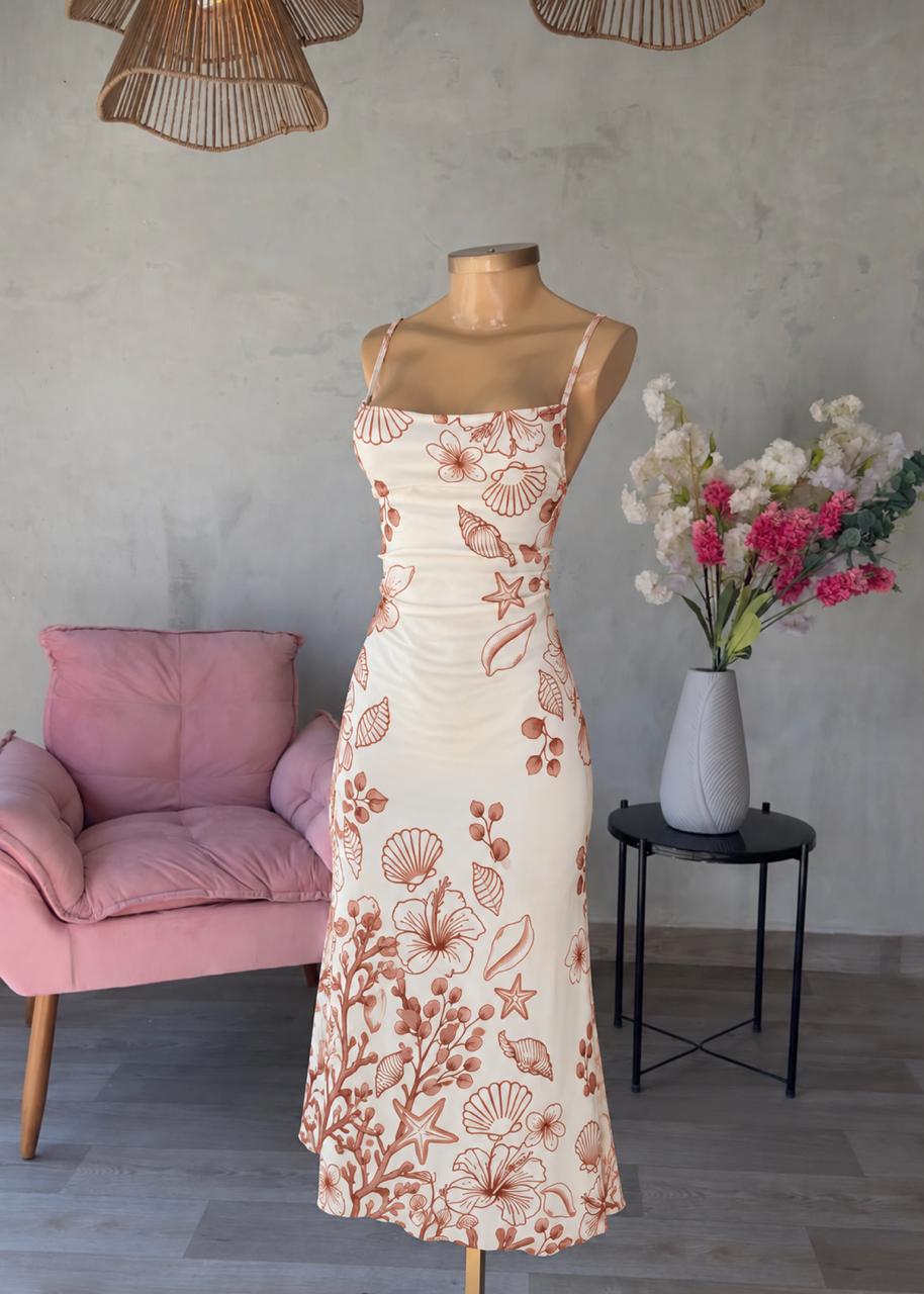 Vestido largo de suplex con estampado marino